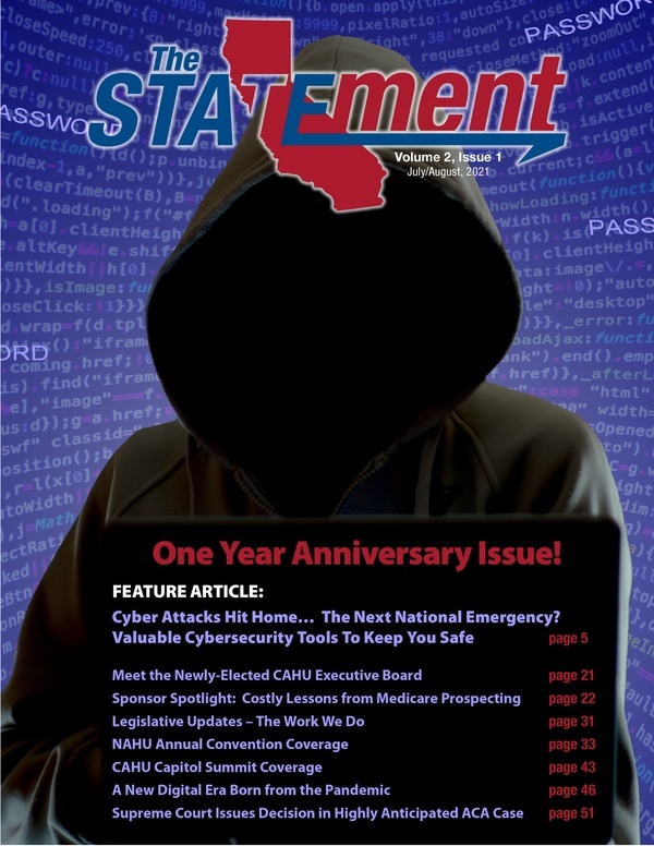 CAHU The STATEment July-August 2021 Cybersecurity article