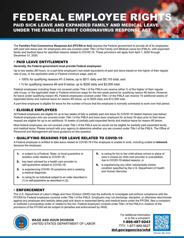 FEDERAL Employee Rights FAQ Families First Coronavirus Response Act DOL