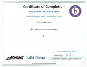 Empowered Education Center Certificate of Completion ARPA HRCI