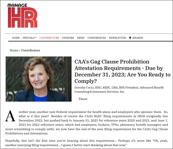 Manage HR - Gag Clause article by Dorothy Cociu